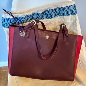 Tory Burch Burgundy and Red Leather  Emerson Tote Bag